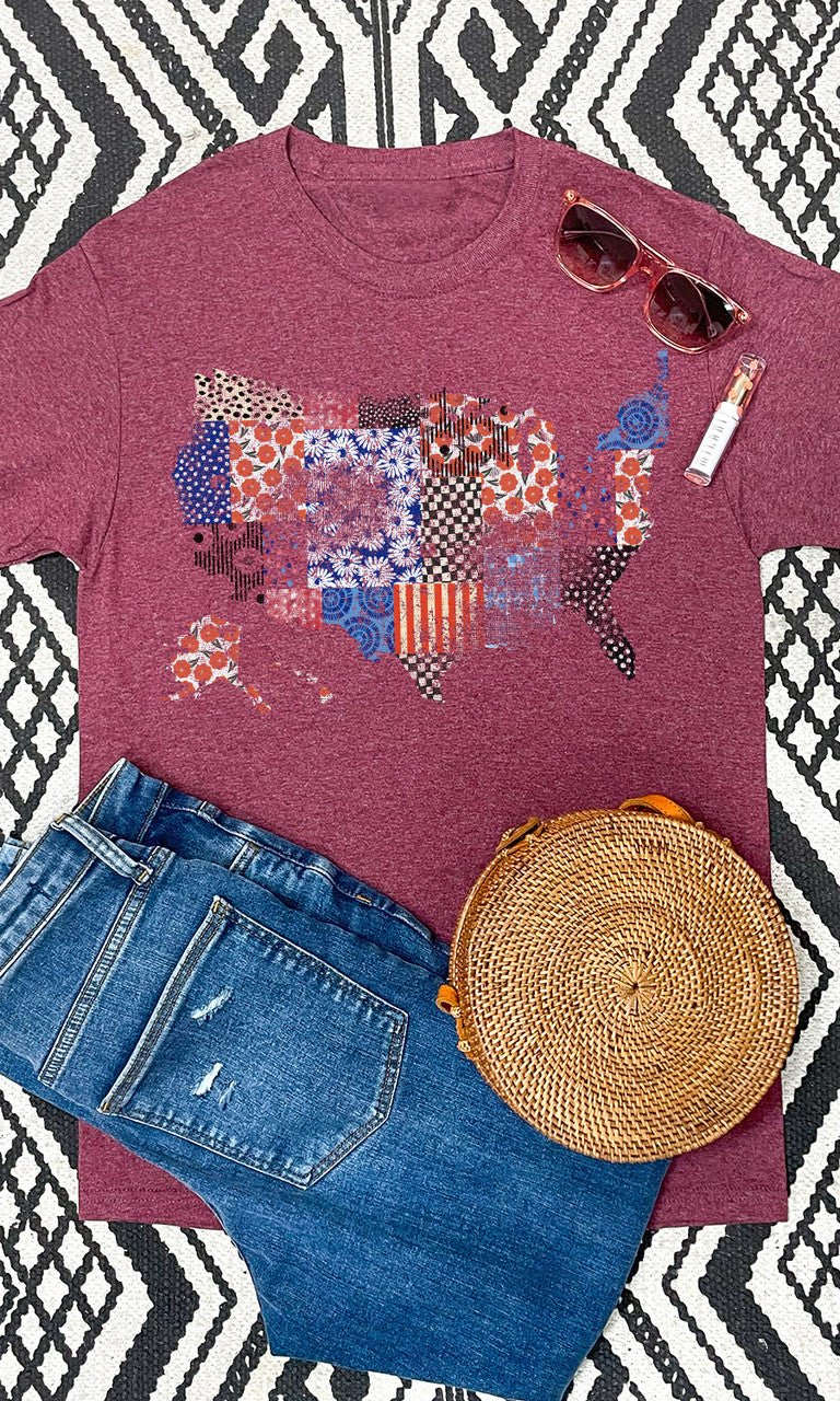 USA Patterns Patriotic Graphic T-Shirt - Free Spirited
