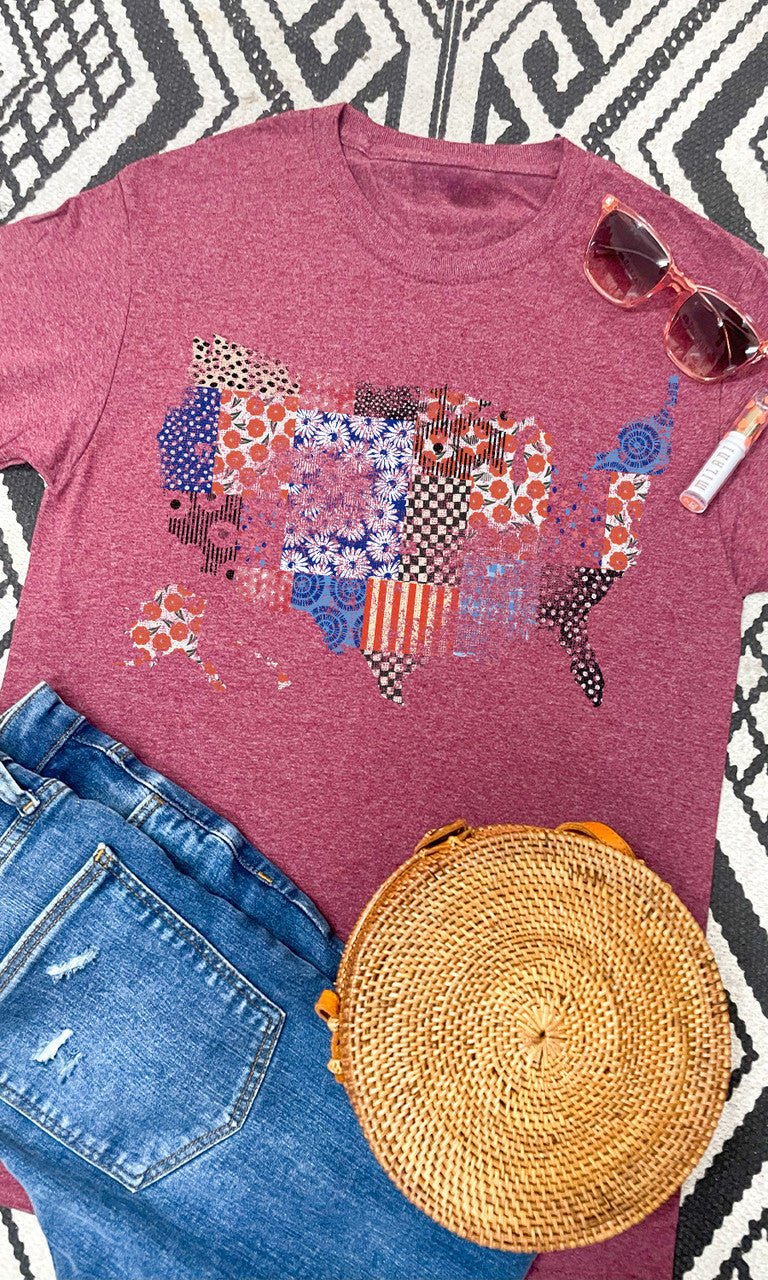 USA Patterns Patriotic Graphic T-Shirt - Free Spirited