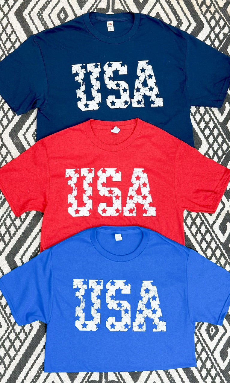USA Stars Distressed Patriotic Graphic T-Shirt - Free Spirited
