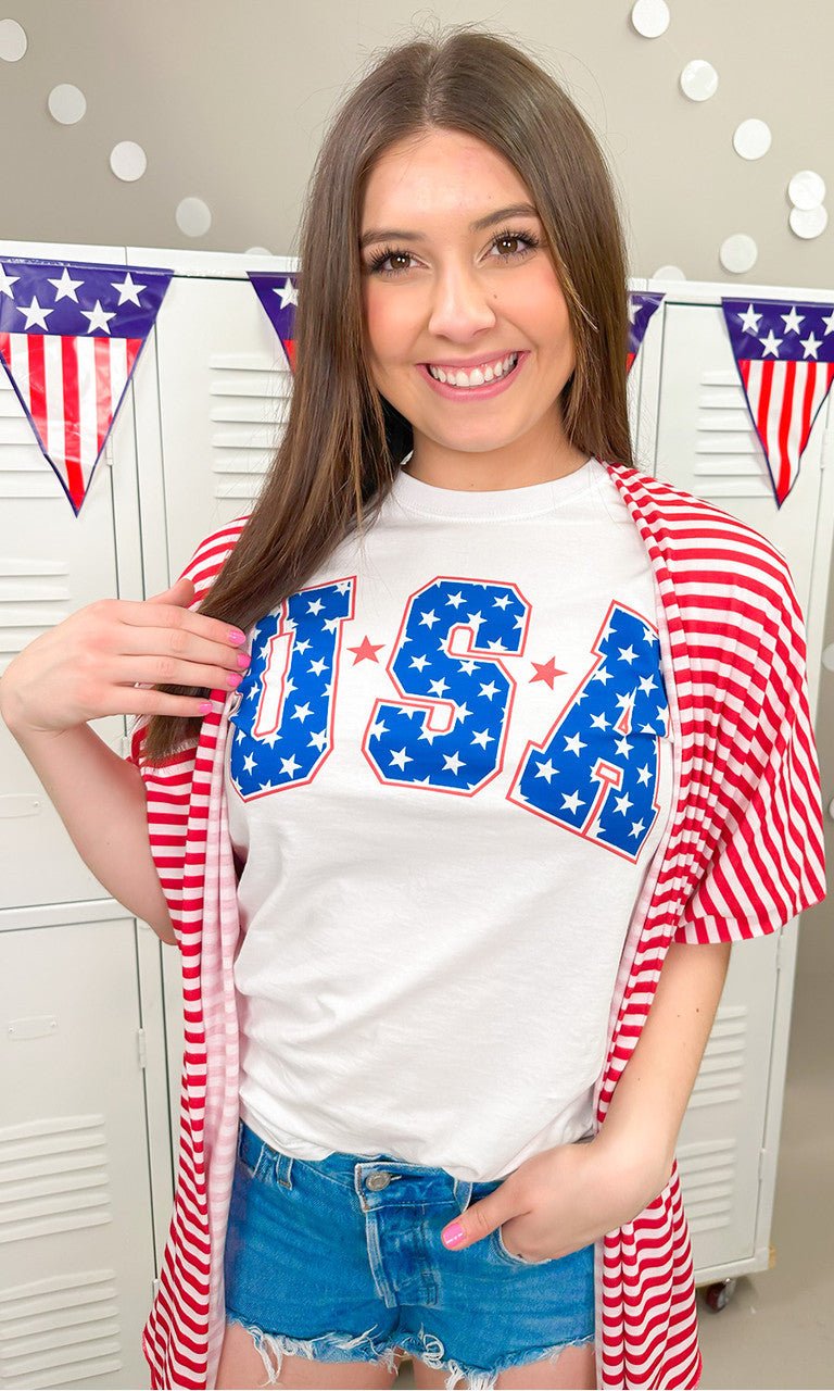 USA Stars Patriotic Graphic T-Shirt - Free Spirited
