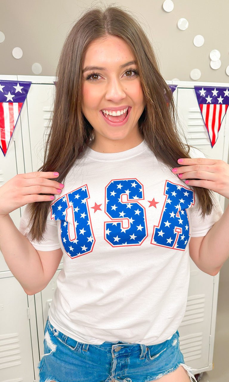 USA Stars Patriotic Graphic T-Shirt - Free Spirited