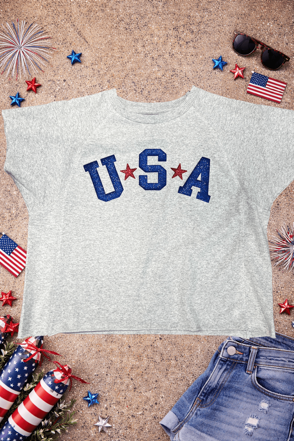 USA Stars Puff Graphic Shirt Edgy - Free Spirited