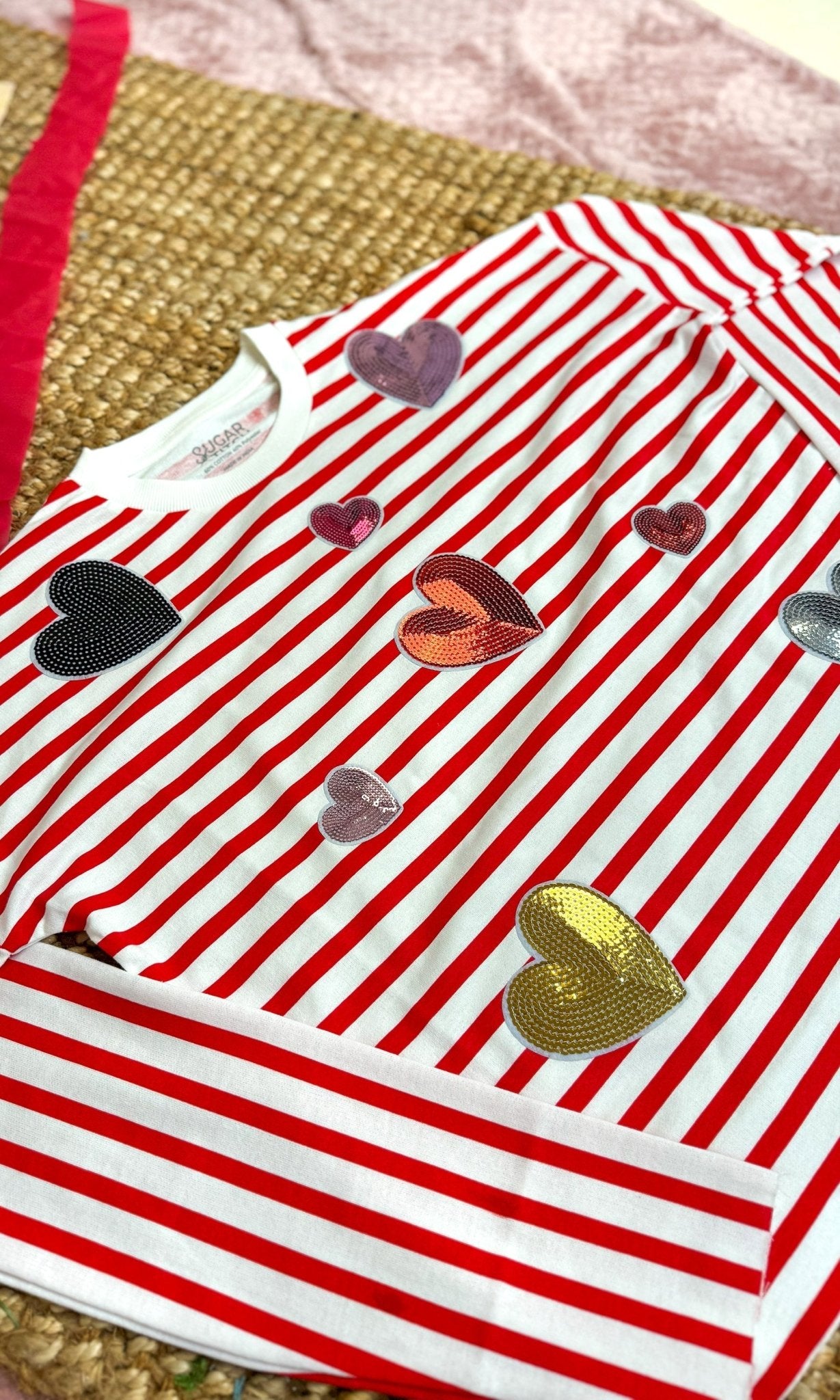 Valentine Heart Graphic Long Sleeve Striped Edgy - Free Spirited