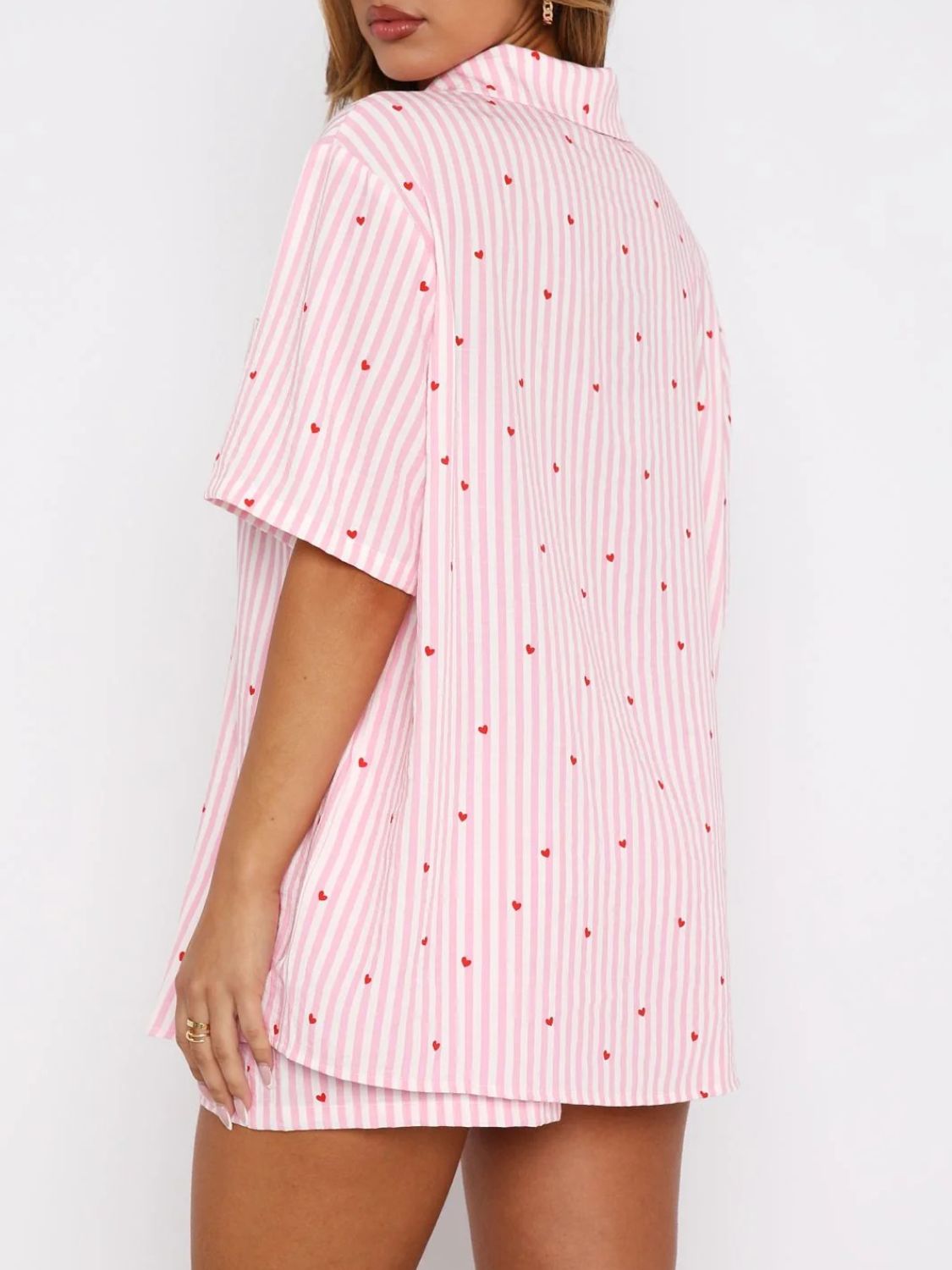 Valentine's Day Printed Collared Neck Short Sleeve Top and Shorts Set - Free Spirited