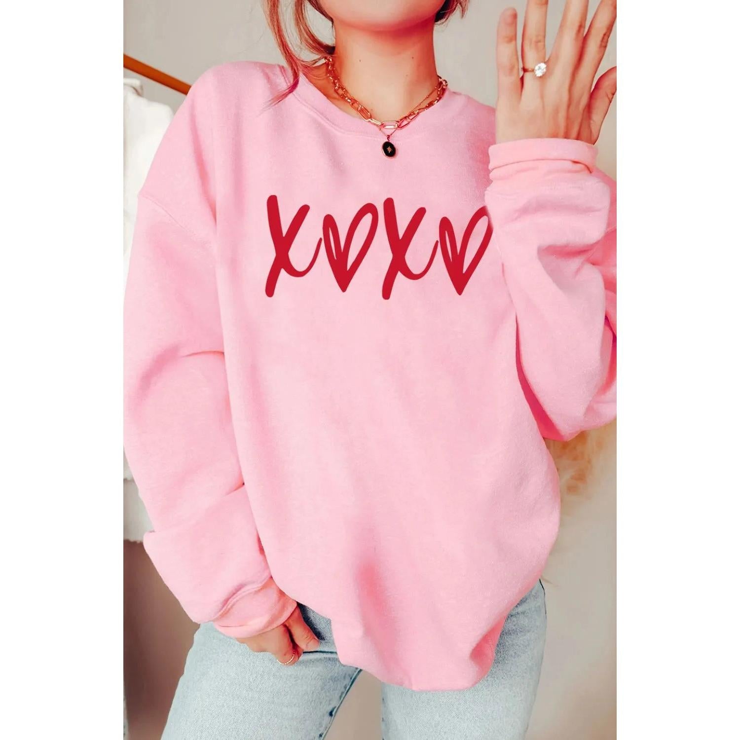 Valentine’s Day XOXO Round Neck Drop Shoulder Sweatshirt - Free Spirited
