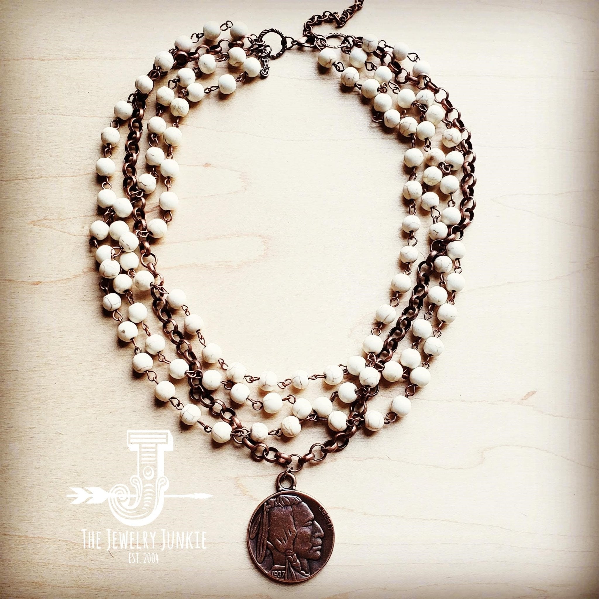 White Turquoise And Copper Necklace with Copper Coin 227Y by The Jewelry Junkie - Free Spirited