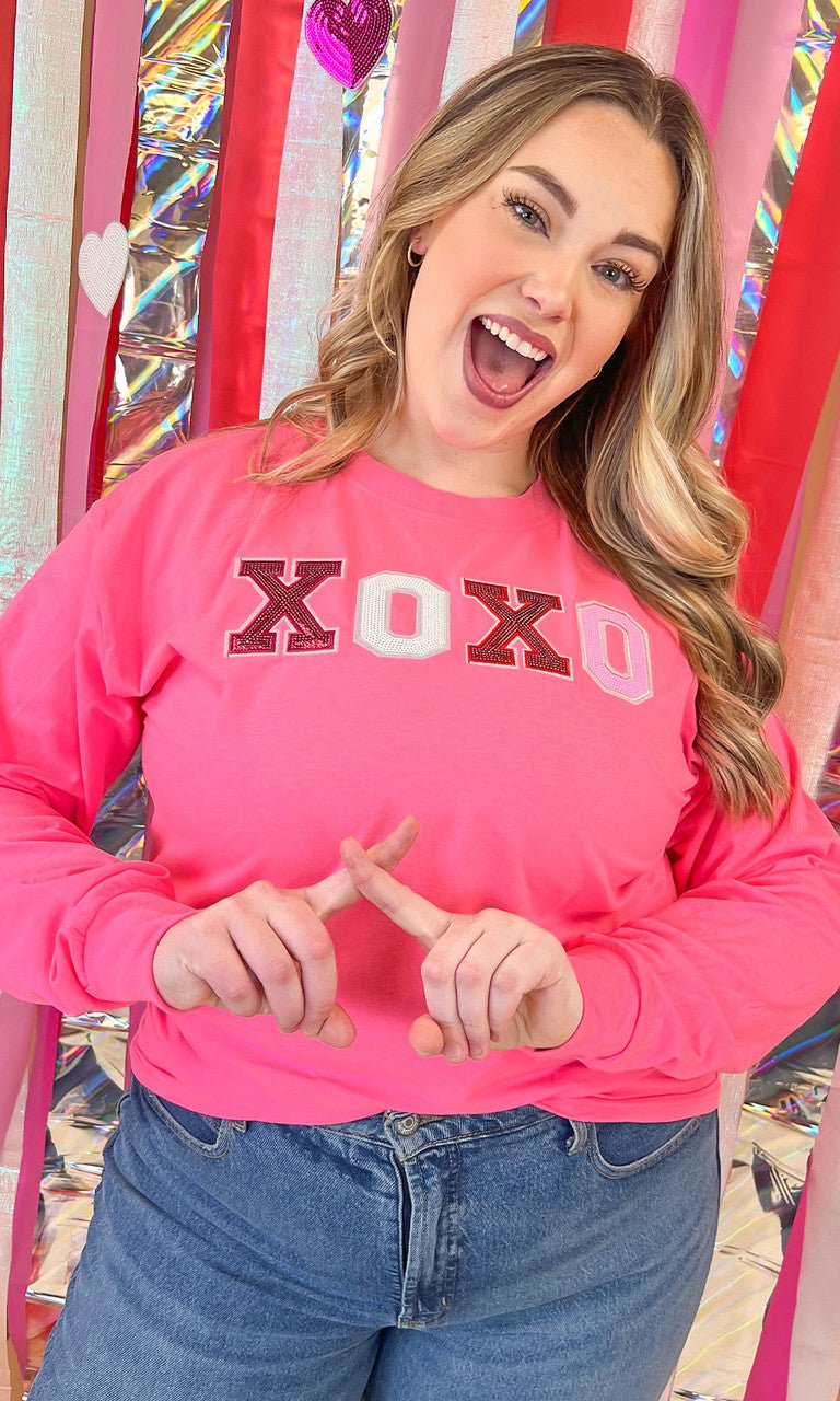 XOXO Sequin Valentine Graphic Long Sleeve T-Shirt - Free Spirited