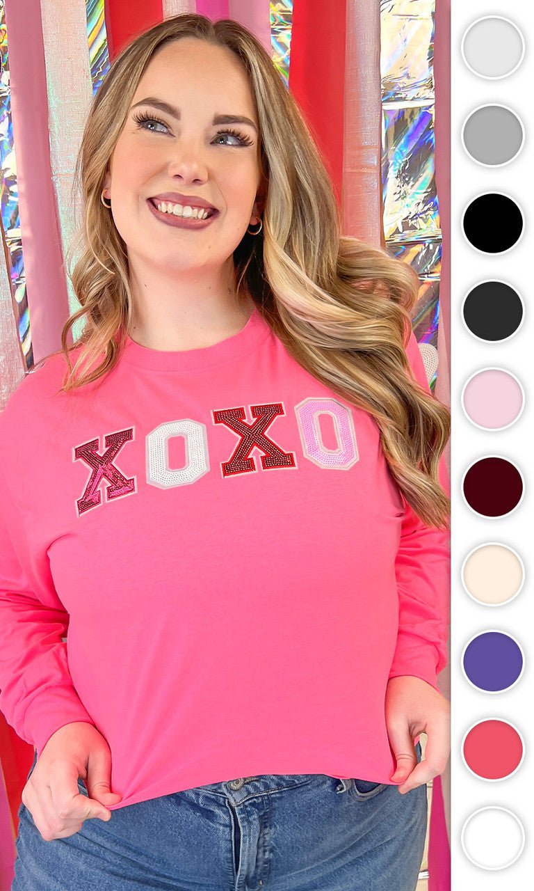 XOXO Sequin Valentine Graphic Long Sleeve T-Shirt - Free Spirited