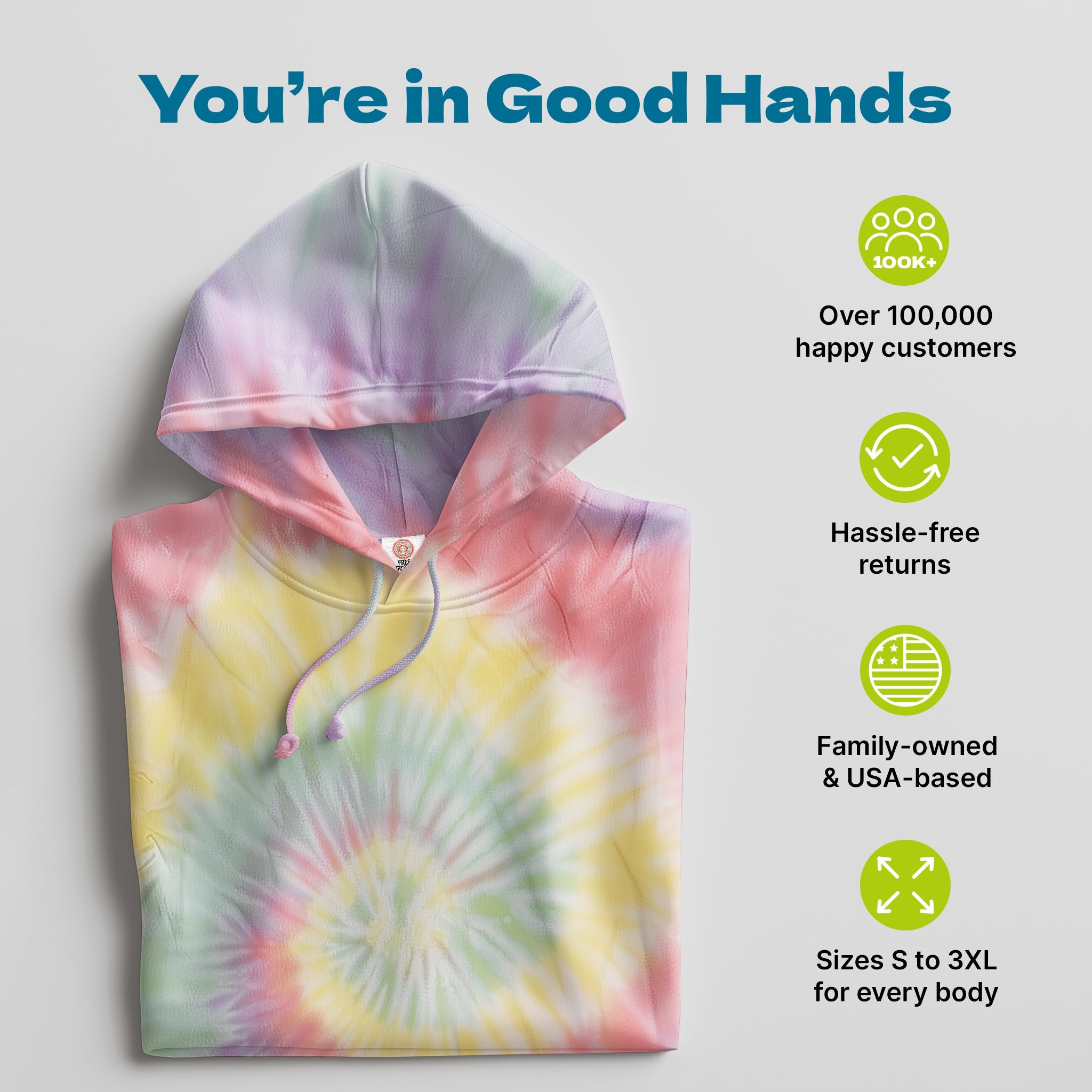 Zen Rainbow Hand - Dyed Long Sleeve Hoodie - Free Spirited