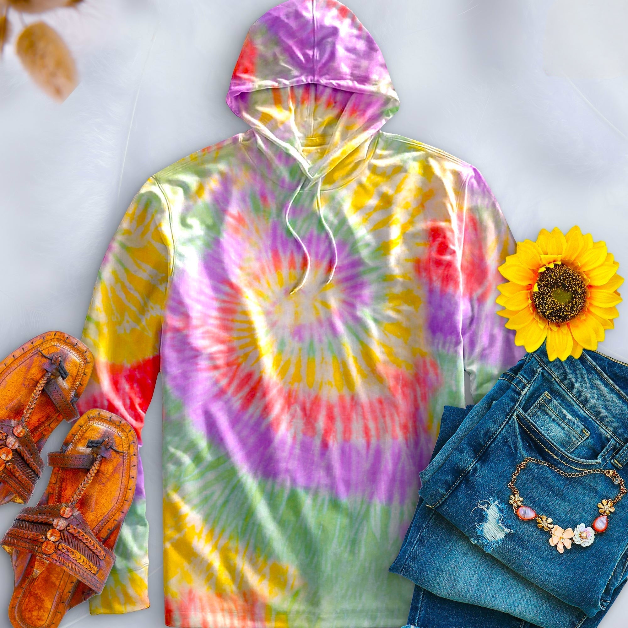 Zen Rainbow Hand-Dyed Long Sleeve Hoodie - Free Spirited