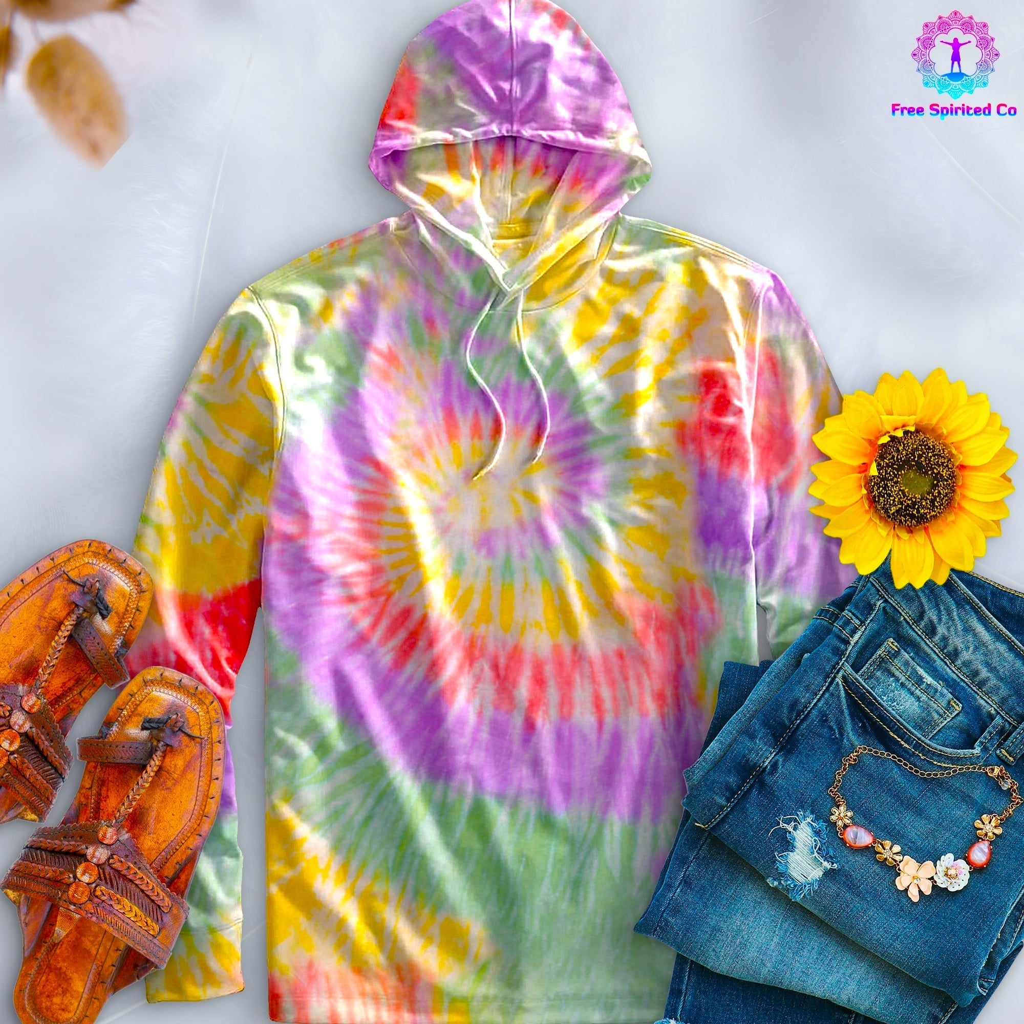 Zen Rainbow Hand-Dyed Long Sleeve Hoodie - Free Spirited